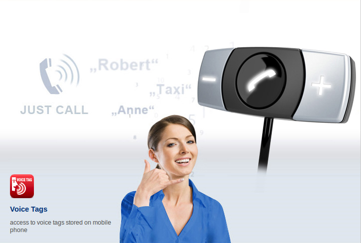 Bluetooth hands-free device with 3-key remote control and battery charge function for your mobile telephone.
