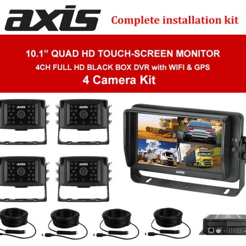 Axis 10.1inches QUAD HD TOUCH-SCREEN MONITOR DVR with WI-FI-GPS 4 Camera Kit