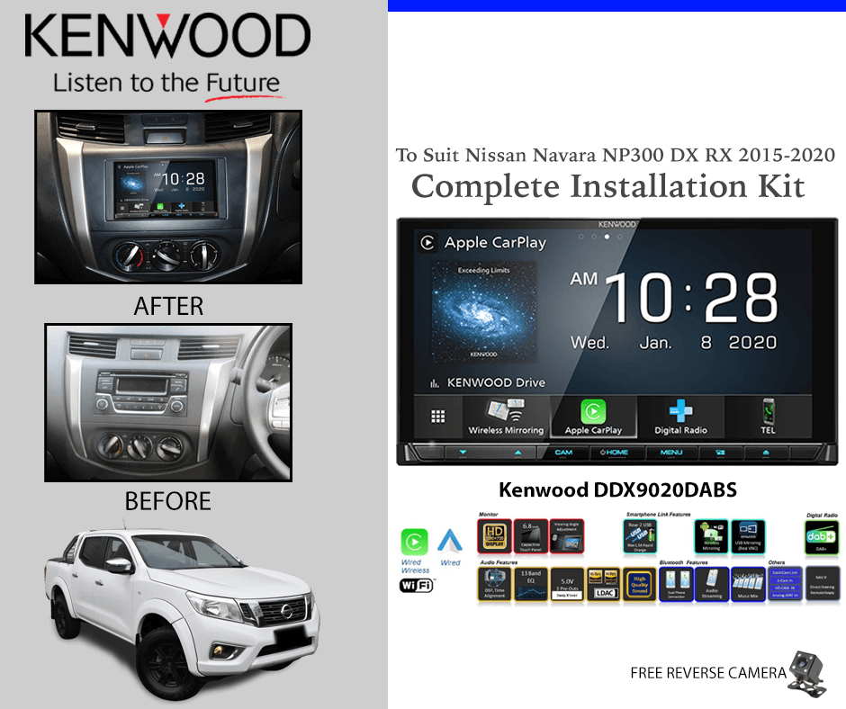 Kenwood DDX9020DABS for Nissan Navara D23 NP300 DX RX 2015-2020 - Stereo Upgrade