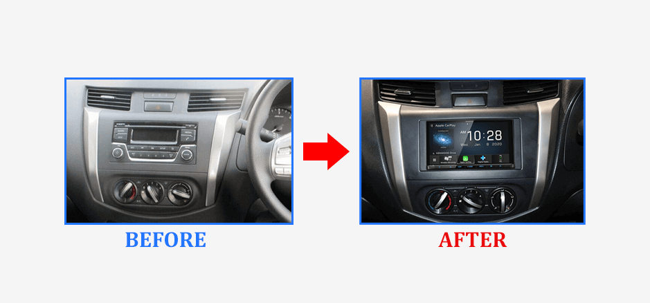 before-after-Kenwood DDX9020DABS for Nissan Navara NP300 DX RX 2015-2020 Stereo Upgrade
