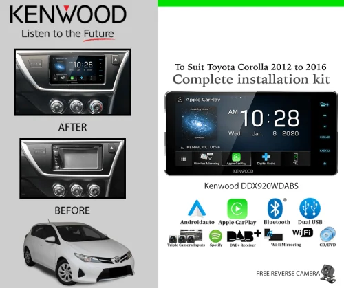 Kenwood DDX920WDABS Car Stereo Upgrade To Suit Toyota Corolla 2012-2015 Hatch