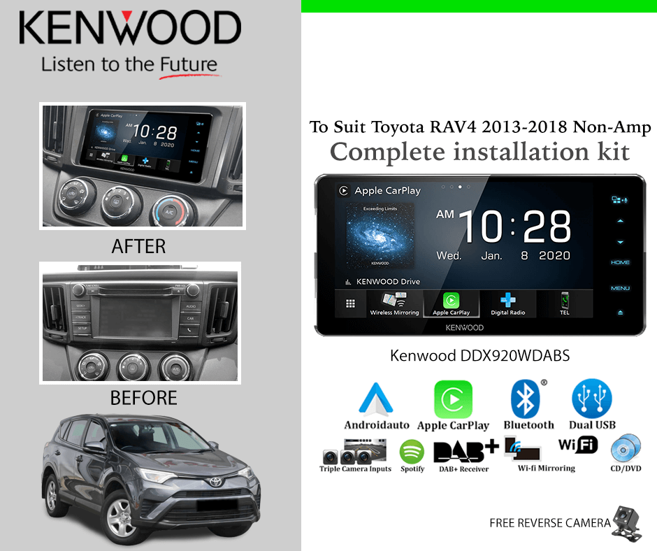 Kenwood DDX920WDABS Car Stereo Upgrade To Suit Toyota RAV4 2013-2018 Non-Amp