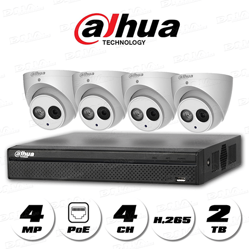 4k-H.265 4ch 4PoE NVR 2TB HDD & 4MP PoE Cameras