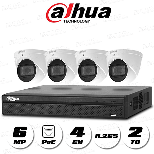 4k-H.265 4ch 4PoE NVR 2TB HDD & 6MP PoE Cameras
