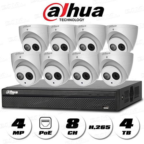 4k-H.265 8ch 8PoE NVR 4TB HDD & 4MP PoE Cameras