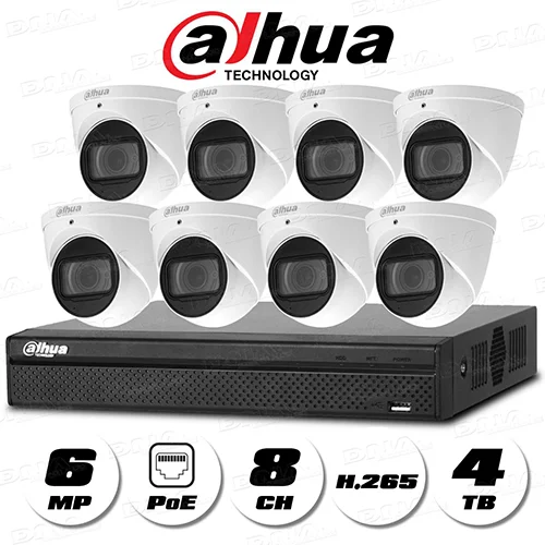 8 x 6MP IR Eyeball Network Camera 1 x 8 Channel Compact 1U 8PoE 4K&H.265 Lite Network Video Recorder 1 x 4TB HDD