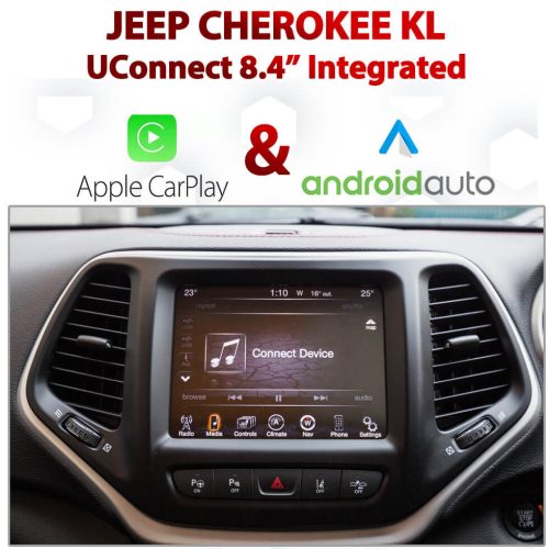 Jeep Cherokee KL UConnect 8.4" Integrated Android Auto & Apple CarPlay Package Kit Jeep Cherokee KL Series from 2014 to current models, with Factory fitted UConnect 8.4" Audio display.