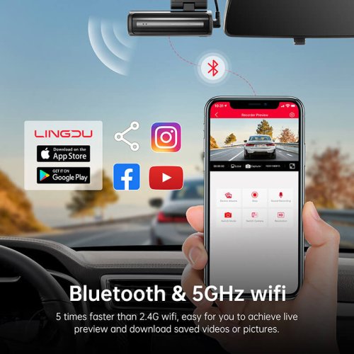 LD Silver 5G WiFi Dash Camera Front and Rear